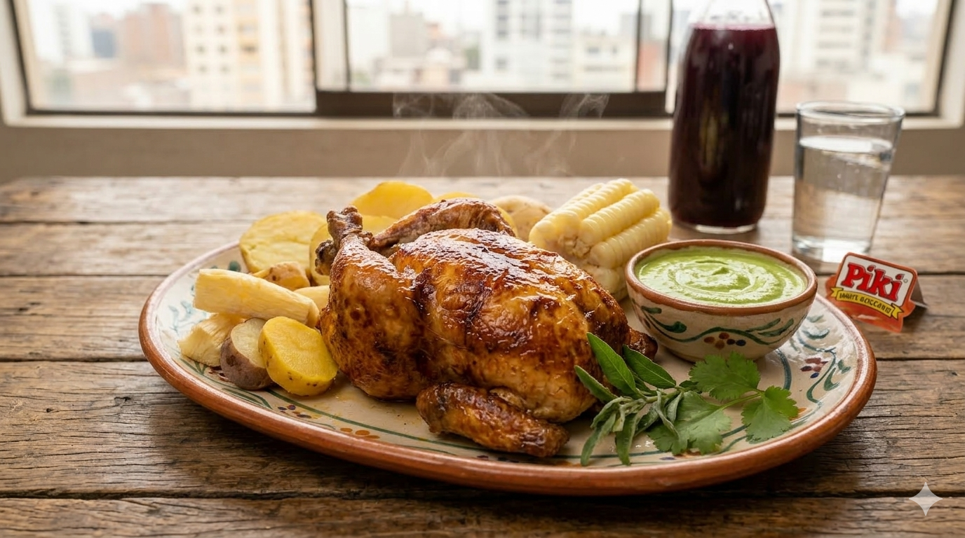 Pollo a la brasa con crema de huacatay